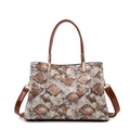 Brown snakeskin embossed tote bag with top handles and a detachable crossbody strap - Brown