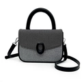 Bolso moderno bicolor con tejido gris plateado y asa de cuero negro de alta calidad - Negro Plata