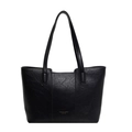 Borsa tote classica in pelle PU nera con scritte dorate e doppie tracolle lunghe - Nero