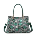 Green snakeskin pattern tote bag with polished handles and gold-tone hardware detail - Green