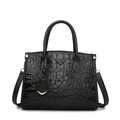 Classic black crocodile pattern handbag with gold hardware and detachable shoulder strap - Single Bag / Black
