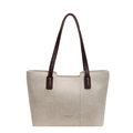 Borsa tote bianco panna di grande capacità con manici in pelle marrone scuro - Bianco