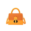 Orange woven leather crossbody bag with cylindrical handle and golden metal clasp - Orange