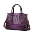 Deep purple faux crocodile textured handbag with top handles and adjustable shoulder strap - Single Bag / Fuschia