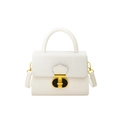 White crossbody bag with woven texture flap and gold metal hardware for daily commute - White