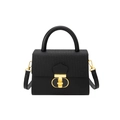 Women's black small square bag with woven texture lid and golden metal clasp lock - Black