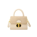 Cream crossbody square bag with woven texture flap and golden CD style swivel lock - Khaki