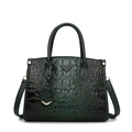 Dark green crocodile texture handbag with gold hardware and detachable shoulder strap - Single Bag / Green