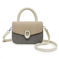 Bolso bandolera texturizado bicolor con asa de cuero blanco y cierre plateado - Caqui