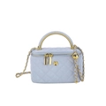 Light blue quilted vanity bag with golden metal handle and adjustable chain strap - Blue