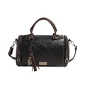 Vintage Boston bag with cat pendant and tassel, stylish black and brown shoulder bag - Black