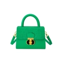 Grass green crossbody bag with straw weave texture and golden T-shaped twist lock - Green