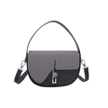Retro grey textured saddle bag with silver hardware and black leather strap - Black