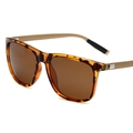 Polarized square sunglasses in brown tortoiseshell pattern with gold metal temples - Leopard Frame Gold Leg Tea Lens