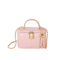 Pink quilted box bag with chain strap and camellia charm in variant pink finish - Pink