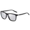 Classic black square polarized sunglasses with silver metal temple accents - Black Frame Black Leg Photochromic