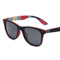 Polarized sports sunglasses with matte black and red frame and graffiti print arms - Patterned Red Interior Black Frame Grey Lens