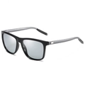 Classic square frame polarized sunglasses with matte grey temples and silver mirrored lenses - Black Frame Gun Leg Photochromic