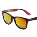 Polarized sports sunglasses with matte black frames and orange mirrored lenses - Patterned Red Interior Black Frame Orange Gold Mirrored Lens