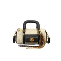 Contrast color Boston bag in beige and black with a unique tennis racket charm - Black With Pendant