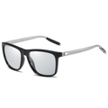 Classic black square polarized sunglasses for men and women with silver metal temples - Black Frame Silver Leg Photochromic