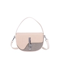 Grey and beige contrast saddle bag with rectangular metal clasp and thin shoulder strap - Khaki