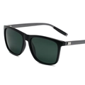 Classic black square polarized sunglasses with matte grey temples and silver accents - Black Frame Gun Leg Dark Green Lens