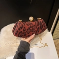 Red leopard print clutch bag with luxury pearl buckle and delicate gold chain strap - Red