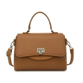 Brown faux leather handbag with vertical texture and silver heart lock in variant view - Brown