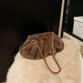 Sac nuage en fausse fourrure marron avec bandoulière chaîne tressée mode d'hiver - Marron