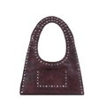 Retro burgundy studded shoulder bag with silver rivet details and hobo silhouette - Burgundy