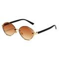 Retro Steampunk Metall Oval Sonnenbrille mit Teeverlauf Gläsern und Goldgitter Blenden - Goldrahmen Verlauf Tee