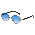Retro steampunk oval sunglasses with gradient blue lenses and gold mesh side shields - Gold Frame Blue Gradient