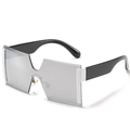 Futuristic oversized sunglasses with black and white frame and silver mirrored lenses - White Border White Mercury (C12)