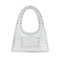 Borsa a tracolla bianca vintage con rivetti argentati e texture in pelle screpolata - Bianco Sporco