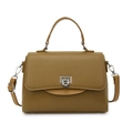 Women's chic camel brown satchel with ribbed texture, top handle and silver metal clasp - Green