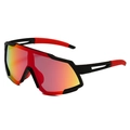 Occhiali da ciclismo oversize neri e rossi con lenti specchiate arancioni per lo sport - Montatura Nera Lenti a Specchio Rosse