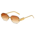 Lunettes de soleil polygonales sans monture avec verres dégradés marron et métal doré - Monture Dorée Double Thé