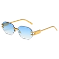 Fashion rimless polygon sunglasses with blue gradient lenses and gold metal frame - Gold Frame Blue Gradient