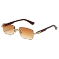 Square rimless sunglasses with brown gradient lenses and gold wood texture temples - Gold Frame Gradient Tea Lens