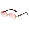 Fashionable rimless rectangular sunglasses with pink gradient lenses and wood grain temples - Gold Frame Gradient Pink