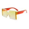 Frameless oversized sunglasses with yellow orange gradient lens and bold red temples - Yellow Lens (C7)