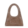 Borsa hobo vintage marrone con borchie metalliche argentate e stile punk chic - Cachi
