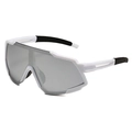 Cycling sunglasses with white aerodynamic frame and large gray polarized visor lenses - White Frame Silver Mirror