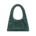 Borsa a spalla verde scuro con borchie argentate e dettagli punk vintage in pelle PU - Verde