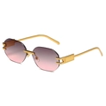 Octagonal rimless sunglasses with pink gradient lenses and gold metal temples - Gold Frame Grey Pink Lens