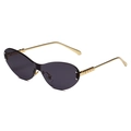 Fashionable rimless wrap-around sunglasses with purple lenses and gold metal temples - Gold Frame Grey Lens