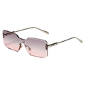 Fashionable rimless rectangular sunglasses with purple gradient lenses and gold metal temples - Silver Frame Grey Pink