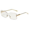 Randlose quadratische Sonnenbrille mit lila Gläsern und goldfarbenen Metallbügeln - Goldener Rahmen Klare Gläser