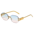 Frameless hexagonal sunglasses with gold metal frame and blue-pink gradient lenses - Gold Frame Blue to Pink Gradient